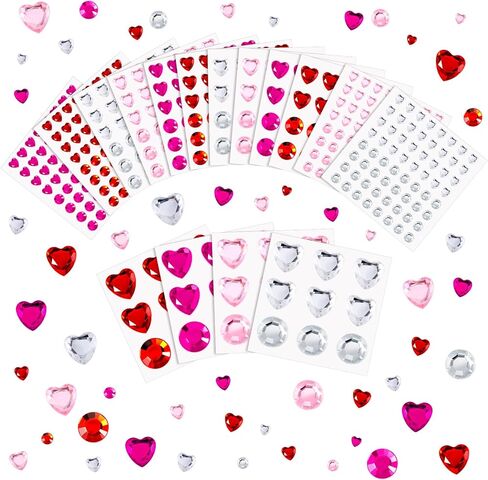 Chuangdi 516 Pcs Heart Rhinestones Sticker Acrylic Heart Gems Stickers Self Adhesive Crystal Flat Back Rhinestone for DIY Crafts in Saudi Arabia