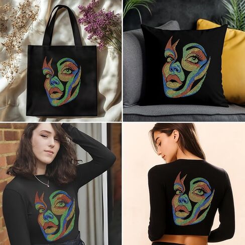 SUPERDANT Abstract Face Iron on Rhinestones for Clothes Colorful Woman Face Crystal Heat Transfer Stickers Iron on Decals Rhinestone Patches for T-Shirt Clothing Hoodie Jackets DIY Art Craft Gifts in Saudi Arabia