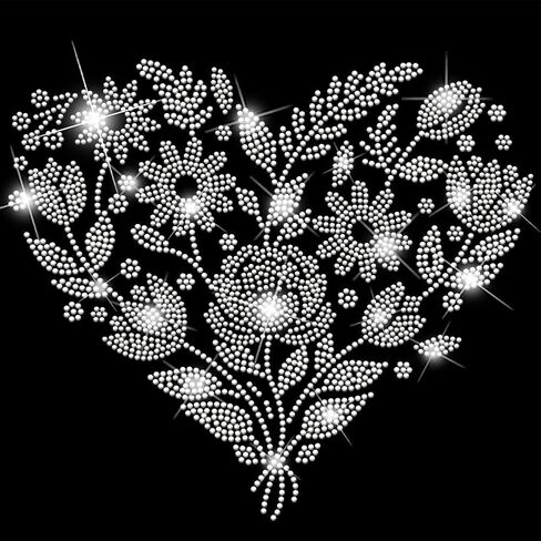 SUPERDANT Floral Hearts Crystal Rhinestone Iron on Transfer Plant Glitter Rhinestone Applique Patches DIY Transfer Decal for Clothing T-Shirt Hoodies Jackets Bag Pillows 12.6x9.4in in Saudi Arabia
