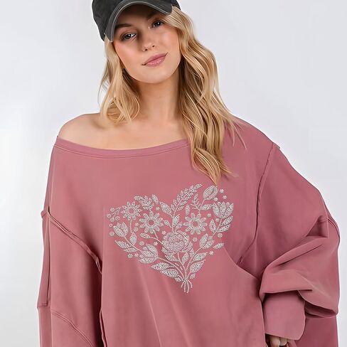 SUPERDANT Floral Hearts Crystal Rhinestone Iron on Transfer Plant Glitter Rhinestone Applique Patches DIY Transfer Decal for Clothing T-Shirt Hoodies Jackets Bag Pillows 12.6x9.4in in Saudi Arabia