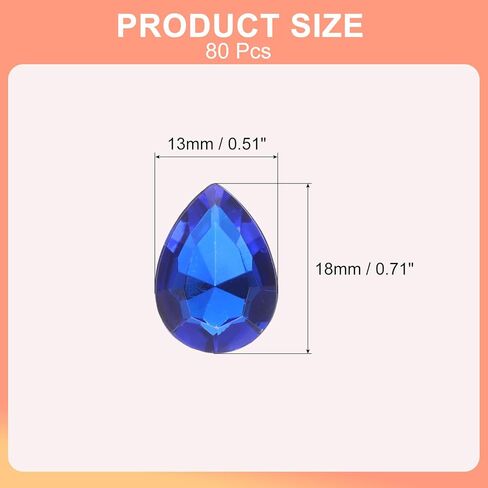 Generic 80 قطعة 13 × 18 مم أحجار الراين على شكل دمعة أكريليك مدببة من الخلف حجر الراين أحجار كريمة لصنع المجوهرات والحرف اليدوية والزينة الكريستالية، أزرق غامق in Saudi Arabia