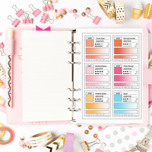 25 Sheets A5 Waterproof Swatch Papers with Vellum Paper 140LB/300GSM 100% Cotton Water Color Artists Painting Swatch Page 6 Ring Loose Leaf Painter's Color Diary for Acrylic Marker Wet & Dry Media in Kuwait