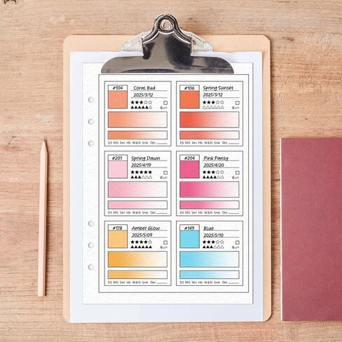 25 Sheets A5 Waterproof Swatch Papers with Vellum Paper 140LB/300GSM 100% Cotton Water Color Artists Painting Swatch Page 6 Ring Loose Leaf Painter's Color Diary for Acrylic Marker Wet & Dry Media in Kuwait