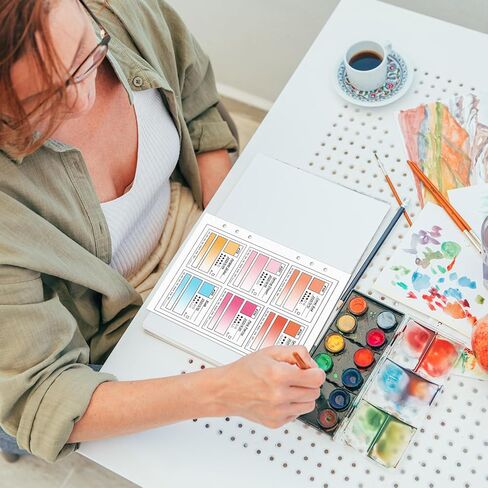 25 Sheets A5 Waterproof Swatch Papers with Vellum Paper 140LB/300GSM 100% Cotton Water Color Artists Painting Swatch Page 6 Ring Loose Leaf Painter's Color Diary for Acrylic Marker Wet & Dry Media in Kuwait