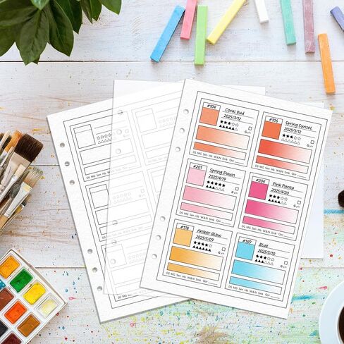25 Sheets A5 Waterproof Swatch Papers with Vellum Paper 140LB/300GSM 100% Cotton Water Color Artists Painting Swatch Page 6 Ring Loose Leaf Painter's Color Diary for Acrylic Marker Wet & Dry Media in Kuwait