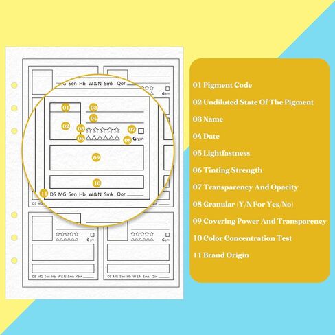 25 Sheets A5 Waterproof Swatch Papers with Vellum Paper 140LB/300GSM 100% Cotton Water Color Artists Painting Swatch Page 6 Ring Loose Leaf Painter's Color Diary for Acrylic Marker Wet & Dry Media in Kuwait