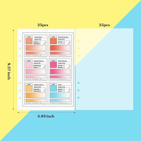25 Sheets A5 Waterproof Swatch Papers with Vellum Paper 140LB/300GSM 100% Cotton Water Color Artists Painting Swatch Page 6 Ring Loose Leaf Painter's Color Diary for Acrylic Marker Wet & Dry Media in Kuwait