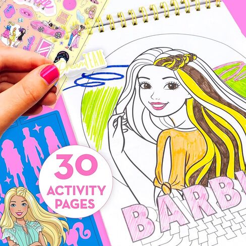 كراسة رسم باربي، كتاب أنشطة وتلوين ذو ملف حلزوني مكون من 30 صفحة مع أقلام تحديد صغيرة واستنسل وملصقات in Kuwait