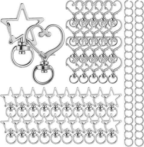 1 Box 40 Pcs Star Shaped Spring Snap Keychain, 2 Styles Star Heart Keychain Clip Metal Silver Swivel Lobster Claw Clasp Swivel Snap Hook Key Ring for DIY Crafts Jewelry Making Keychains in Saudi Arabia