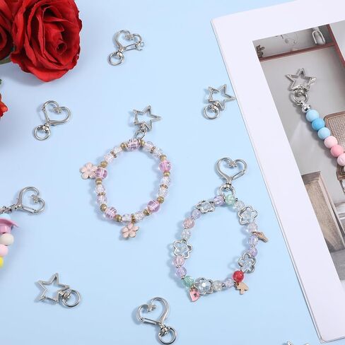 1 Box 40 Pcs Star Shaped Spring Snap Keychain, 2 Styles Star Heart Keychain Clip Metal Silver Swivel Lobster Claw Clasp Swivel Snap Hook Key Ring for DIY Crafts Jewelry Making Keychains in Saudi Arabia
