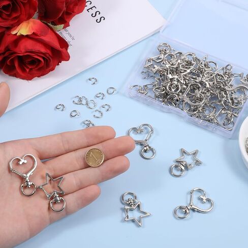 1 Box 40 Pcs Star Shaped Spring Snap Keychain, 2 Styles Star Heart Keychain Clip Metal Silver Swivel Lobster Claw Clasp Swivel Snap Hook Key Ring for DIY Crafts Jewelry Making Keychains in Saudi Arabia
