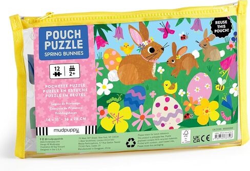 Mudpuppy Spring Bunnies - أحجية مكونة من 12 قطعة مع حقيبة بسحاب قابلة لإعادة الاستخدام تتميز برسوم توضيحية ملونة وممتعة لأرانب الربيع مثالية لسهولة التخزين والسفر in Saudi Arabia
