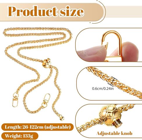 Gold Purse Chain Strap, 47 in/120cm Gold Bag Chain Adjustable Crossbody Chain-Strap Replacement for Thin Shoulder Bag Chains, DIY Handbag，Extra Long Crossbody Chains Strap (1 Pcs) in Saudi Arabia