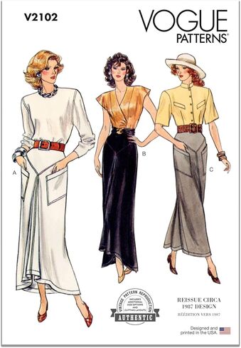 Vogue V2102U5 Misses' Vintage 1987 Straight Skirts Sewing Pattern Packet, Design Code V2102, Sizes 16-18-20-22-24 in Saudi Arabia