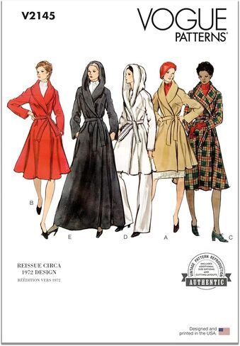 Vogue V2145B5 Misses' Vintage 1972 Lined Wrap Coat Sewing Pattern Packet, Design Code V2145, Sizes 8-10-12-14-16 in Saudi Arabia