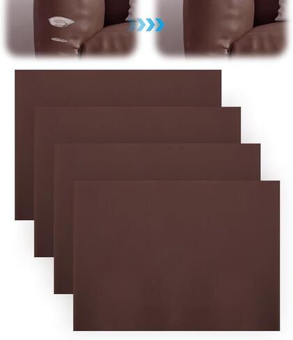 4 Pcs 8x11 Inch Leather Repair Patches, Self Adhesive Patch for Furniture Couch Sofa Chair Car Seat Fix, Durable Leather Tape Kit for DIY Upholstery, Anti Scratch Patches, Black (Dark Brown) in Saudi Arabia