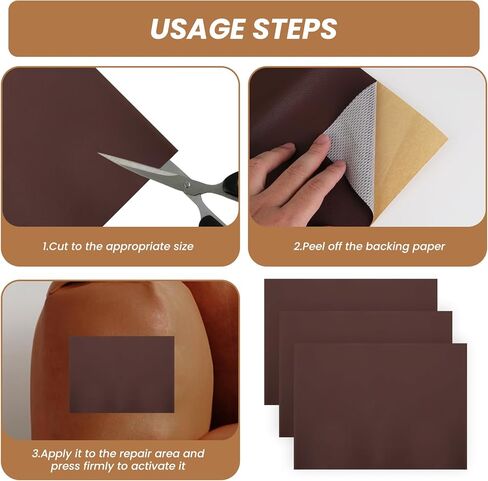 4 Pcs 8x11 Inch Leather Repair Patches, Self Adhesive Patch for Furniture Couch Sofa Chair Car Seat Fix, Durable Leather Tape Kit for DIY Upholstery, Anti Scratch Patches, Black (Dark Brown) in Saudi Arabia