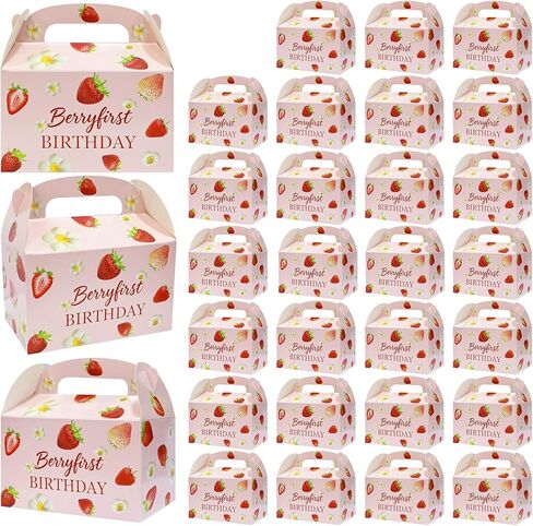 RTZYYMX 30Pcs Strawberry Party Favor Boxes,Strawberry Goodie Gifts Bags Paper Gift Box with Handles for Birthday Baby Shower Bachelorette Party Weddings(6.3x3.7x3.7IN) in Saudi Arabia