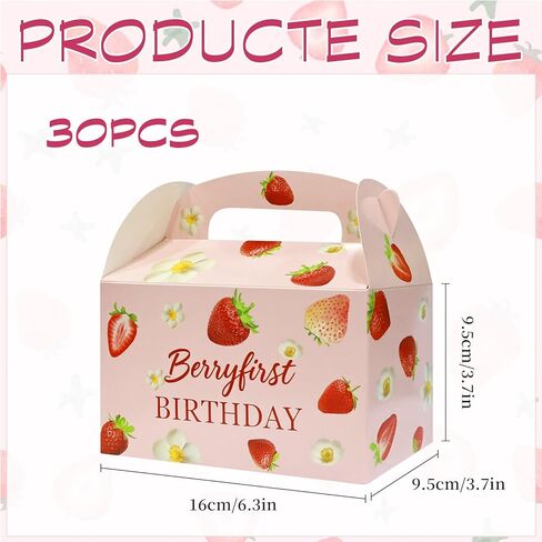 RTZYYMX 30Pcs Strawberry Party Favor Boxes,Strawberry Goodie Gifts Bags Paper Gift Box with Handles for Birthday Baby Shower Bachelorette Party Weddings(6.3x3.7x3.7IN) in Saudi Arabia