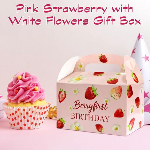 RTZYYMX 30Pcs Strawberry Party Favor Boxes,Strawberry Goodie Gifts Bags Paper Gift Box with Handles for Birthday Baby Shower Bachelorette Party Weddings(6.3x3.7x3.7IN) in Saudi Arabia