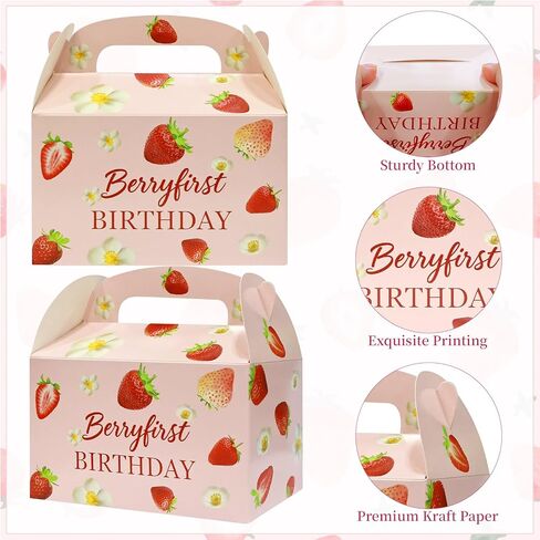 RTZYYMX 30Pcs Strawberry Party Favor Boxes,Strawberry Goodie Gifts Bags Paper Gift Box with Handles for Birthday Baby Shower Bachelorette Party Weddings(6.3x3.7x3.7IN) in Saudi Arabia