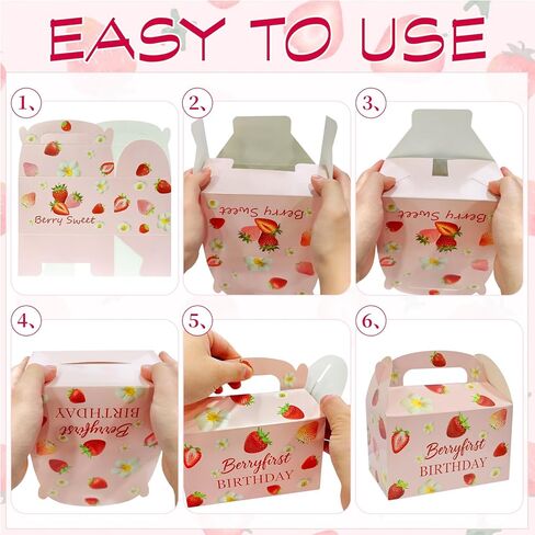 RTZYYMX 30Pcs Strawberry Party Favor Boxes,Strawberry Goodie Gifts Bags Paper Gift Box with Handles for Birthday Baby Shower Bachelorette Party Weddings(6.3x3.7x3.7IN) in Saudi Arabia