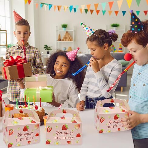 RTZYYMX 30Pcs Strawberry Party Favor Boxes,Strawberry Goodie Gifts Bags Paper Gift Box with Handles for Birthday Baby Shower Bachelorette Party Weddings(6.3x3.7x3.7IN) in Saudi Arabia