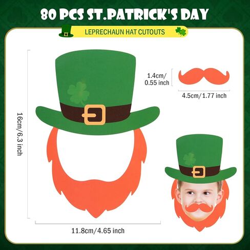 FOBSME 80 Set St. Patrick's Day Leprechaun Cutouts Leprechaun Hat and Beard Bulletin Board Decorations DIY St. Patrick's Day Paper Cutouts with Glue Points for Photo Crafts Irish Holiday Party Decor in Saudi Arabia