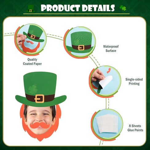FOBSME 80 Set St. Patrick's Day Leprechaun Cutouts Leprechaun Hat and Beard Bulletin Board Decorations DIY St. Patrick's Day Paper Cutouts with Glue Points for Photo Crafts Irish Holiday Party Decor in Saudi Arabia
