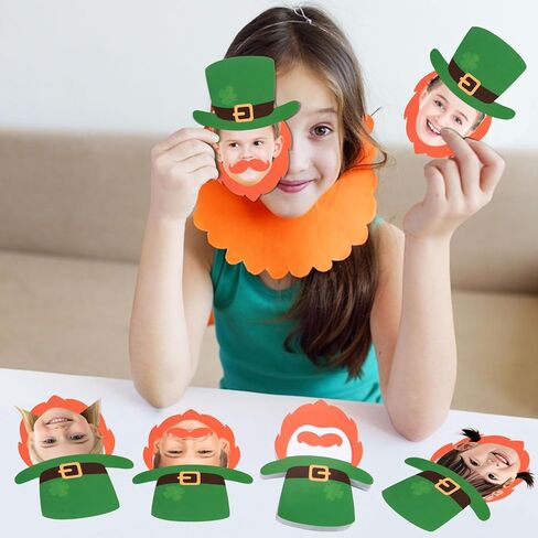 FOBSME 80 Set St. Patrick's Day Leprechaun Cutouts Leprechaun Hat and Beard Bulletin Board Decorations DIY St. Patrick's Day Paper Cutouts with Glue Points for Photo Crafts Irish Holiday Party Decor in Saudi Arabia