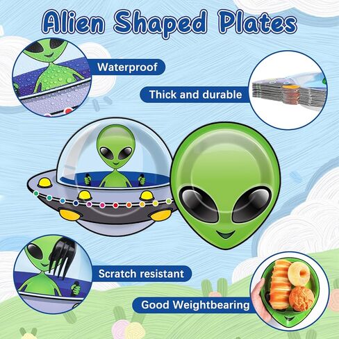 48pcs Alien UFO Paper Plates Alien Party Decorations Disposable UFO Spaceship Tableware Aliens Spaceship Dessert Plates for Birthday Baby Shower Garden Celebrations 7 Inch Dinnerware Party Supplies in Saudi Arabia