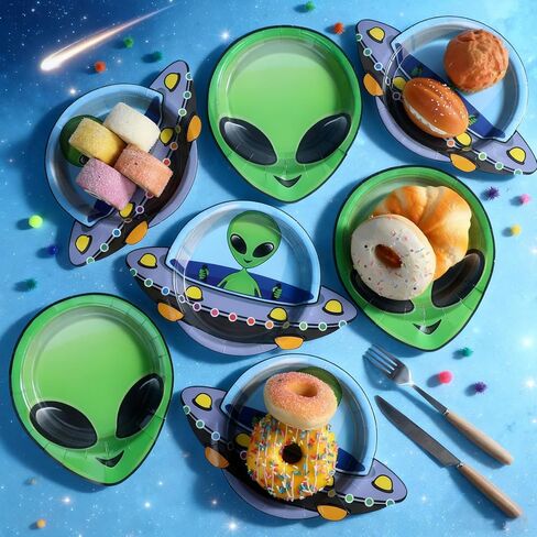 48pcs Alien UFO Paper Plates Alien Party Decorations Disposable UFO Spaceship Tableware Aliens Spaceship Dessert Plates for Birthday Baby Shower Garden Celebrations 7 Inch Dinnerware Party Supplies in Saudi Arabia