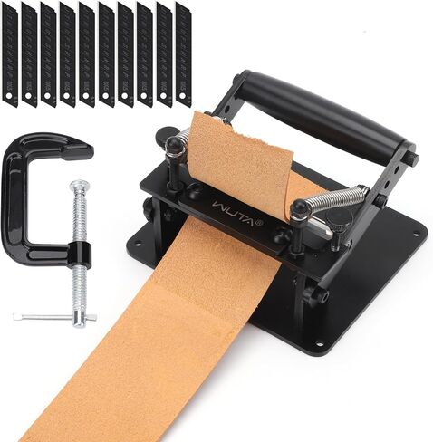 WUTA Leather Skiver، ماكينة تقطيع جلدية يدوية مطورة مع مشبك على شكل حرف D، أدوات تخفيف قطع الحزام، أدوات عمل جلدية، آلة قطع جلدية لصناعة الجلود بنفسك (أسود) in Saudi Arabia