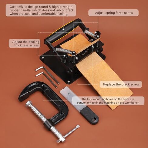 WUTA Leather Skiver، ماكينة تقطيع جلدية يدوية مطورة مع مشبك على شكل حرف D، أدوات تخفيف قطع الحزام، أدوات عمل جلدية، آلة قطع جلدية لصناعة الجلود بنفسك (أسود) in Saudi Arabia