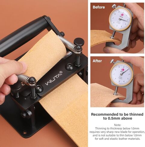 WUTA Leather Skiver، ماكينة تقطيع جلدية يدوية مطورة مع مشبك على شكل حرف D، أدوات تخفيف قطع الحزام، أدوات عمل جلدية، آلة قطع جلدية لصناعة الجلود بنفسك (أسود) in Saudi Arabia