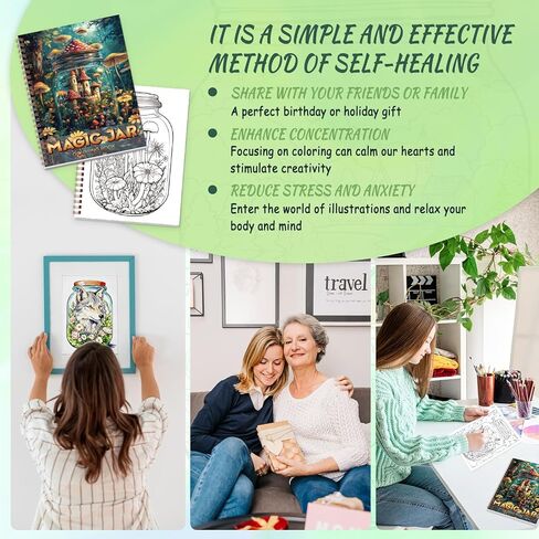 Tlenpo Adult Coloring Book for Women, 25 Mushroom Garden Designs, Spiral Bound Lay Flat, Single-Sided Alcohol Marker Friendly Thick Paper, Anxiety Relief Mindfulness Gifts in Saudi Arabia