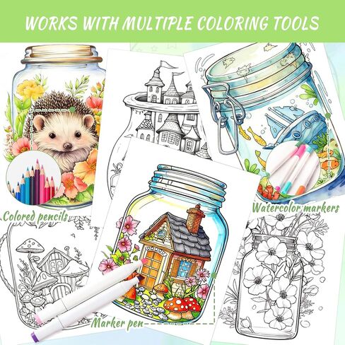 Tlenpo Adult Coloring Book for Women, 25 Mushroom Garden Designs, Spiral Bound Lay Flat, Single-Sided Alcohol Marker Friendly Thick Paper, Anxiety Relief Mindfulness Gifts in Saudi Arabia