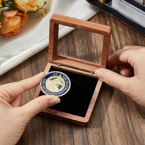 SUPERFINDINGS Single Coin Storage Case Wood Challenge Coin Dispaly Case Coins Presentation Box with Black Velvet 4.5x5cm Slot Coins Holder with Clear Top Window for Collection Storage Display in Saudi Arabia