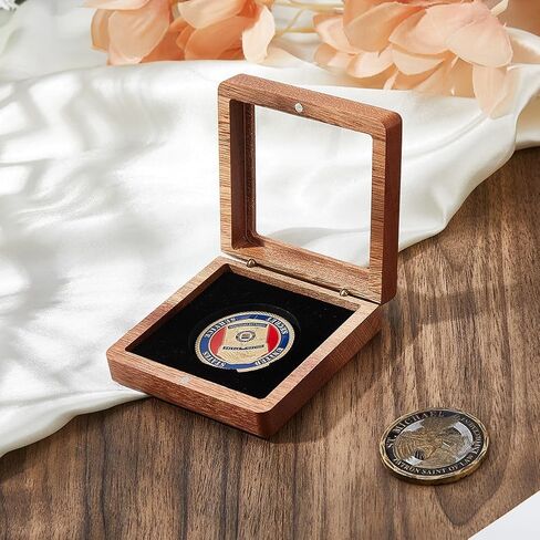 SUPERFINDINGS Single Coin Storage Case Wood Challenge Coin Dispaly Case Coins Presentation Box with Black Velvet 4.5x5cm Slot Coins Holder with Clear Top Window for Collection Storage Display in Saudi Arabia