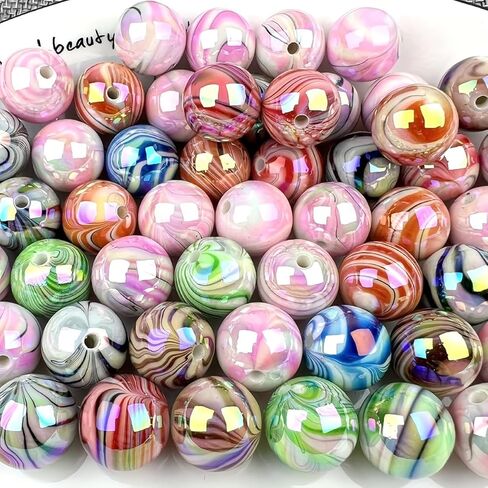 50-100pcs 8-10mm Water Wave Round Beads Colorful Crystal Bracelet Beads Ball Loose Spacer Handmade Craft Decorative Bead for Jewelry Making DIY Craft (Mix-8mm-100pcs) in Saudi Arabia