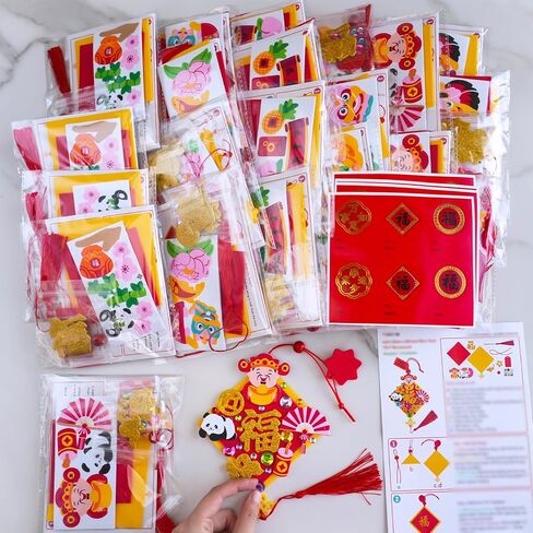 Winlyn 24 Sets Chinese New Year Decorations DIY 3D Fu Good Luck Knot Tassel Ornaments Craft Kits for Kids Asian Lunar New Year 2026 Year of The Horse Classroom Activities Party Favors Gift Exchange in Saudi Arabia
