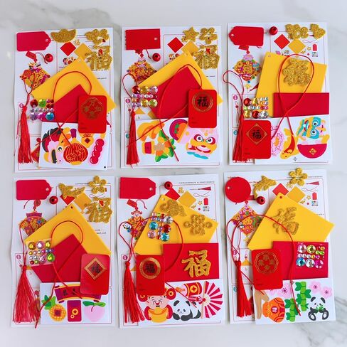 Winlyn 24 Sets Chinese New Year Decorations DIY 3D Fu Good Luck Knot Tassel Ornaments Craft Kits for Kids Asian Lunar New Year 2026 Year of The Horse Classroom Activities Party Favors Gift Exchange in Saudi Arabia