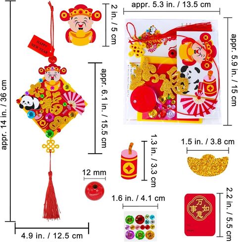 Winlyn 24 Sets Chinese New Year Decorations DIY 3D Fu Good Luck Knot Tassel Ornaments Craft Kits for Kids Asian Lunar New Year 2026 Year of The Horse Classroom Activities Party Favors Gift Exchange in Saudi Arabia