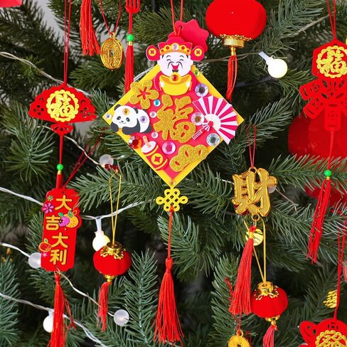 Winlyn 24 Sets Chinese New Year Decorations DIY 3D Fu Good Luck Knot Tassel Ornaments Craft Kits for Kids Asian Lunar New Year 2026 Year of The Horse Classroom Activities Party Favors Gift Exchange in Saudi Arabia