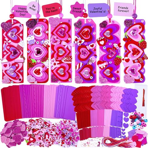 Winlyn 36 Sets Valentine's Day Decorations DIY 3D Heart Bookmarks Valentine Craft Kits Blank Foam Bookmarks with Hearts Foam Stickers for Kids Classroom Activities Reading Party Favors Gift Exchange in Saudi Arabia