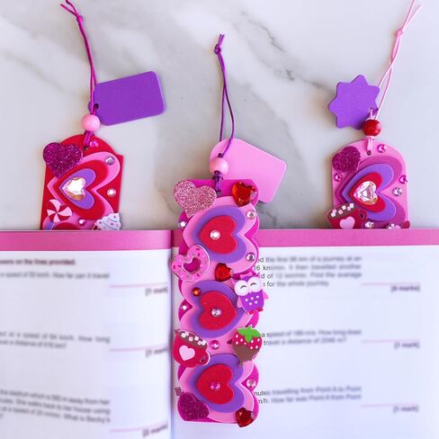 Winlyn 36 Sets Valentine's Day Decorations DIY 3D Heart Bookmarks Valentine Craft Kits Blank Foam Bookmarks with Hearts Foam Stickers for Kids Classroom Activities Reading Party Favors Gift Exchange in Saudi Arabia