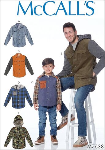 سترات McCall's Patterns للرجال والأولاد مبطنة بأزرار أمامية مع خيارات غطاء محرك السيارة in Kuwait