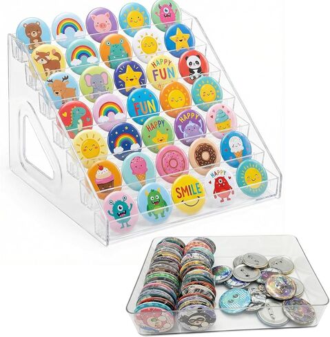 7-Tier Acrylic Button Display Stand & Storage Organizer – 2-in-1 Large Capacity Rack for Button Maker Finished Products – Clear Showcase to Store & Display Badges, Cards & Crafts (Fits Multi-Sizes) in Saudi Arabia