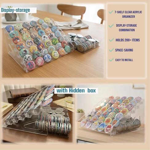 7-Tier Acrylic Button Display Stand & Storage Organizer – 2-in-1 Large Capacity Rack for Button Maker Finished Products – Clear Showcase to Store & Display Badges, Cards & Crafts (Fits Multi-Sizes) in Saudi Arabia