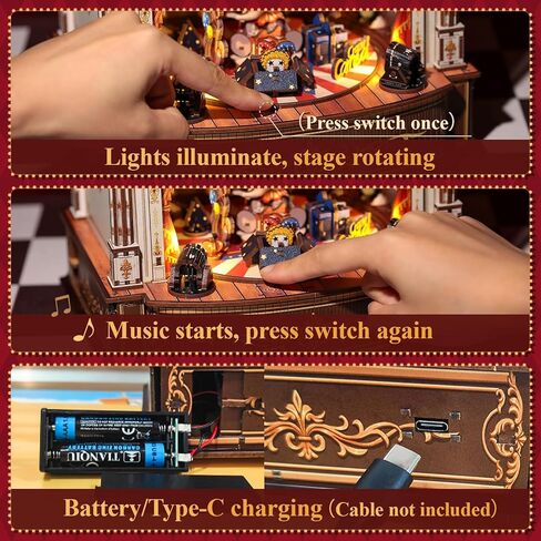 CUTEBEE 3D Wooden Puzzles Music Box - DIY Theater Model Kit with LED Light, 413 Pcs Rotating Miniature House Kit for Adults, Home Bookshelf Decor, Birthday Valentines Day Gifts (Animal Carnival) in Kuwait
